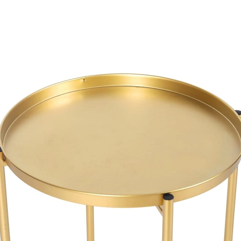 Adeco Gold End Table Metal Waterproof Snack Beside Table Accent Coffee Table - 16.9(D)x 16.9(W)x 20.5(H)