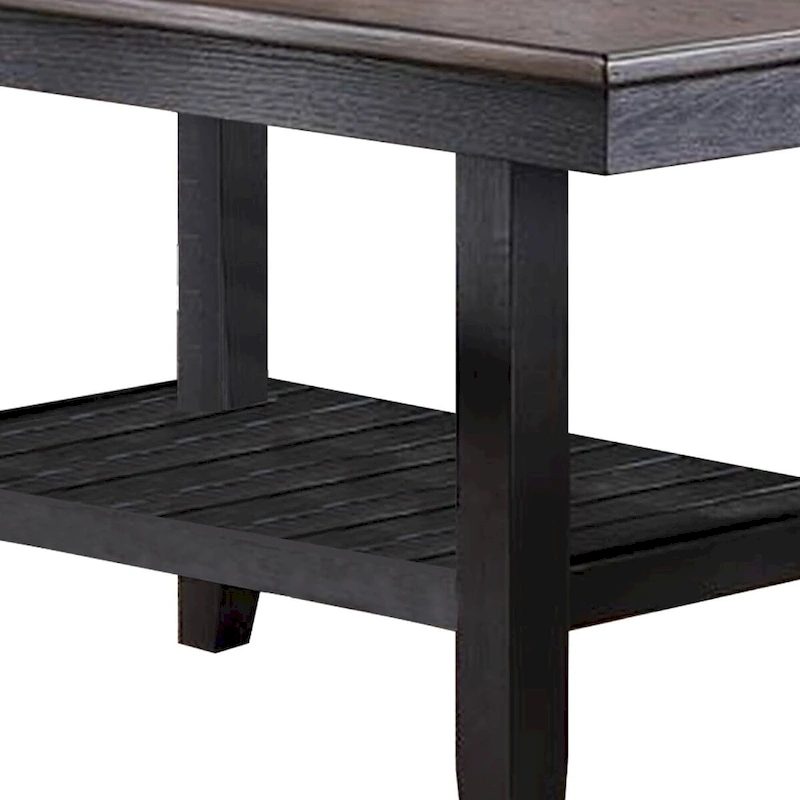 Dining Table with Rectangular Wooden Top and Open Shelf, Dark Brown