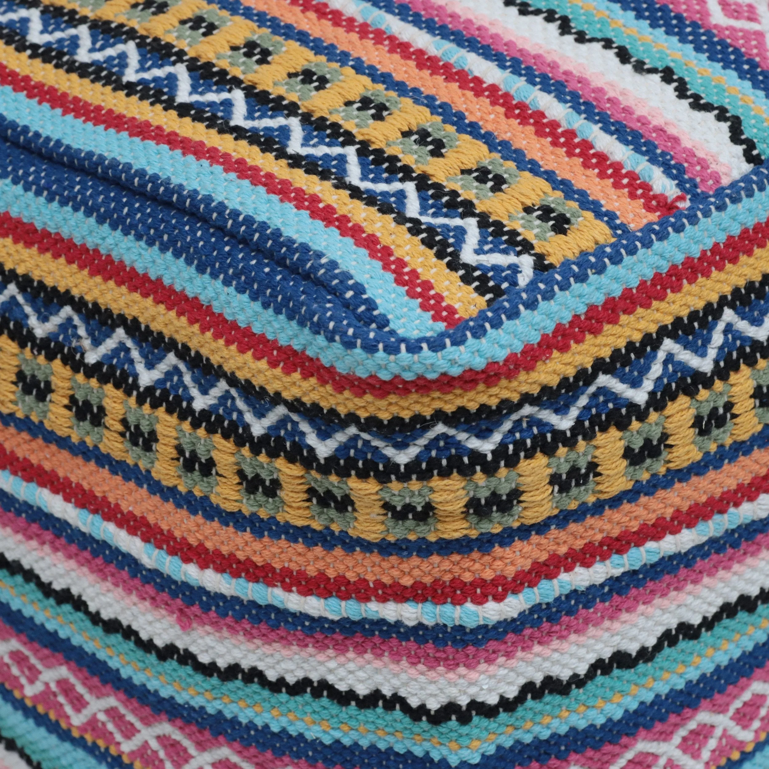 Boho Handcrafted Peruvian Print Cube Pouf - NH615413