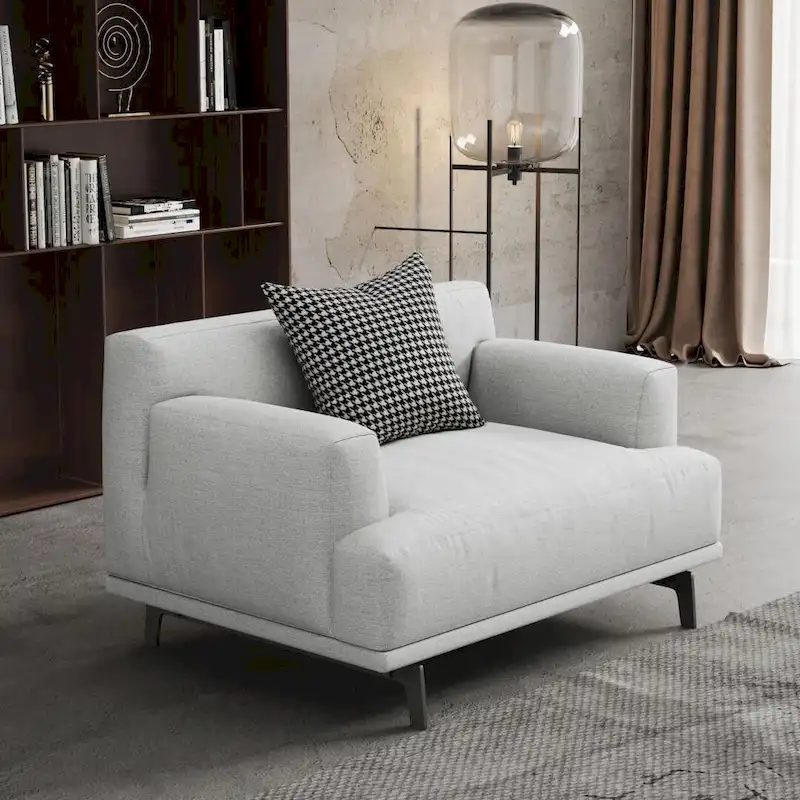 Square Arm Fabric Straight Sofa in Beige