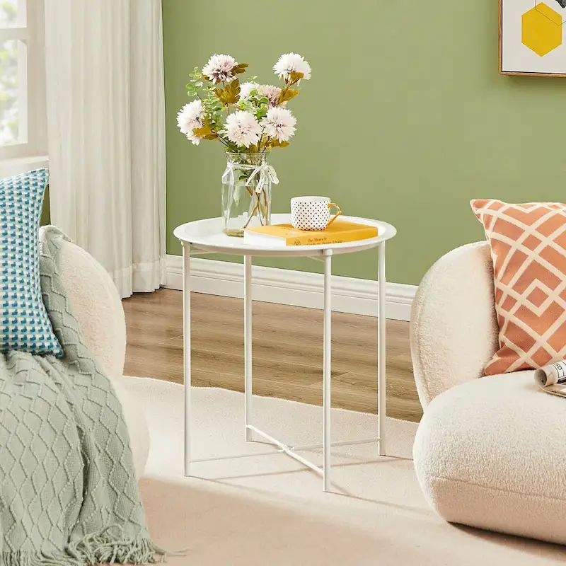 Javlergo Set of 2 Folding Round TV Tray Tables, Small Round Steel Side Table, No Assembly Required - 18.5 x 18.5 x 19.7 in