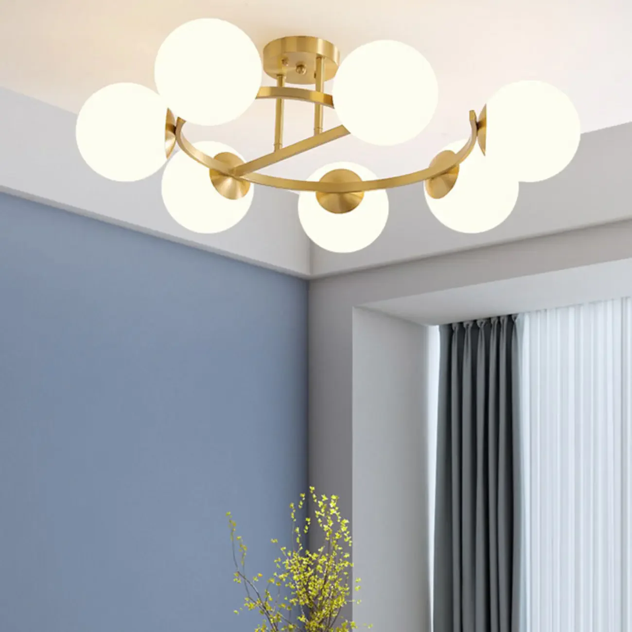 Modern Gold Loop Globe Glass Semi Flush Ceiling Light