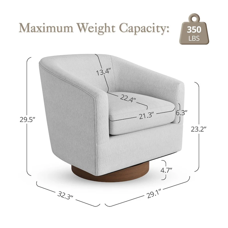 Modern Accent Chair Upholstered Fabric Living Room Swivel Barrel Armchair Wood Frame