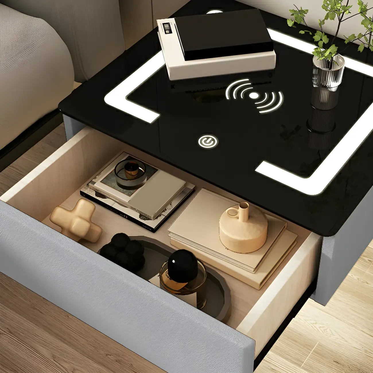 Modern Floating Stone Top Nightstand with Drawer