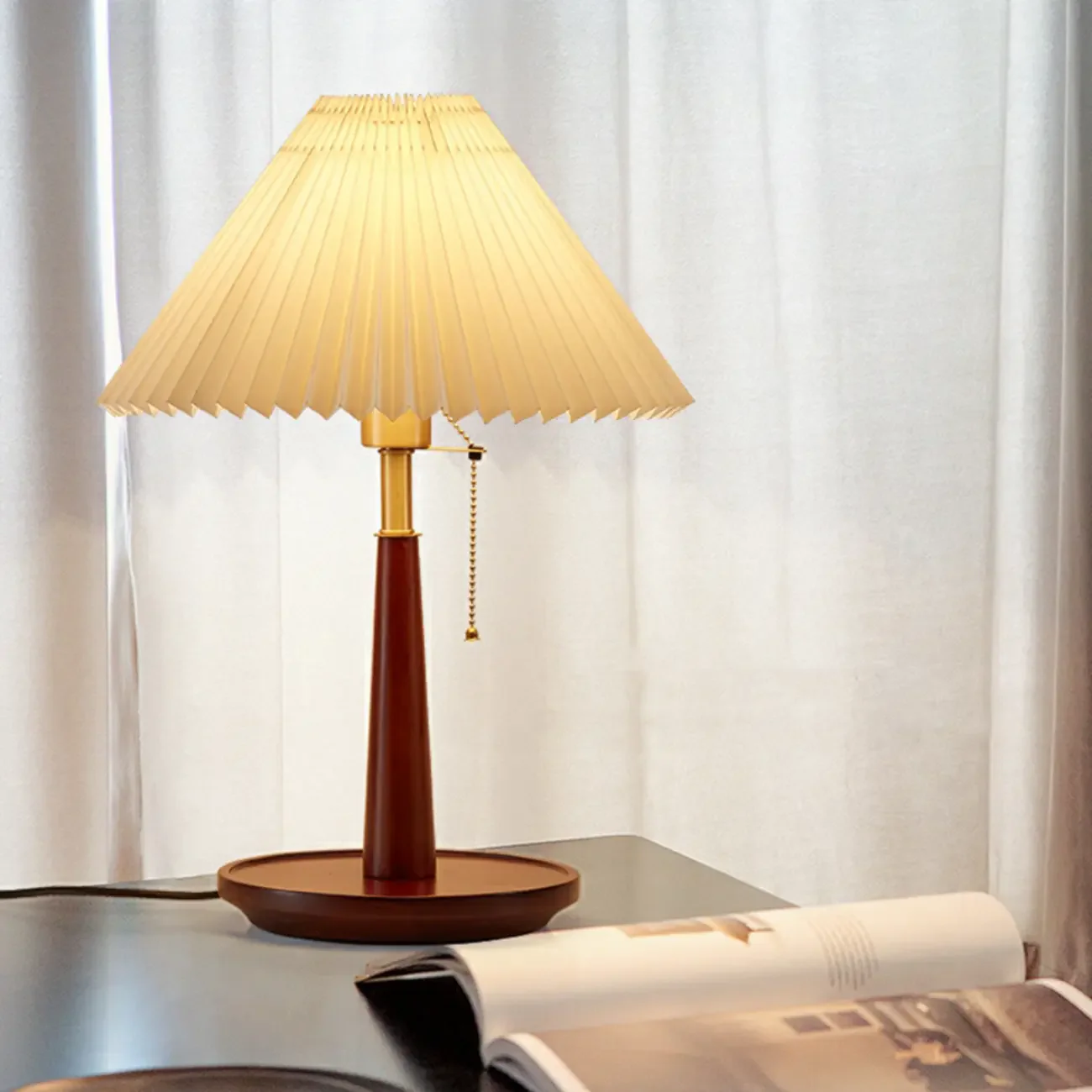 Elegant Metal Round Base Cone Fabric Shade Table Lamp