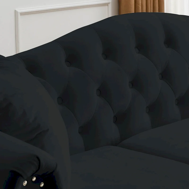 2-Pieces 6-Seat Velvet Chesterfield Sofa Set (Two 3-Seaters) with Tufted Back & Nailhead Trim