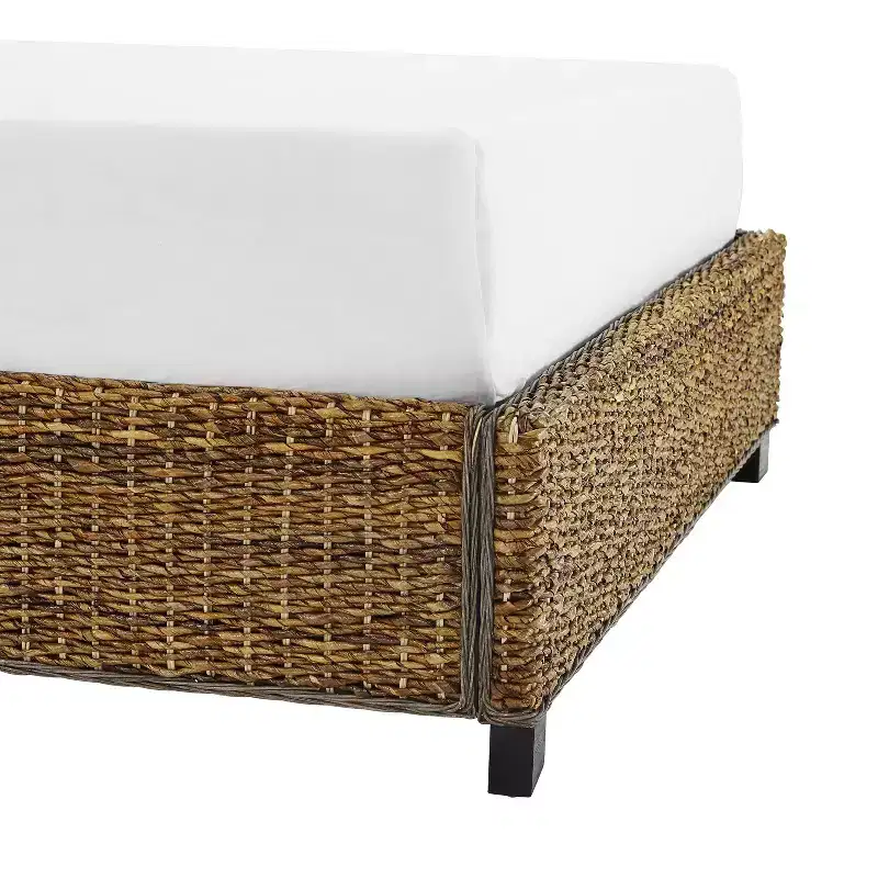 Queen Serena Bed Banana Leaf - Crosley: Coastal Style Plywood & Wood Frame, Curved Headboard Design