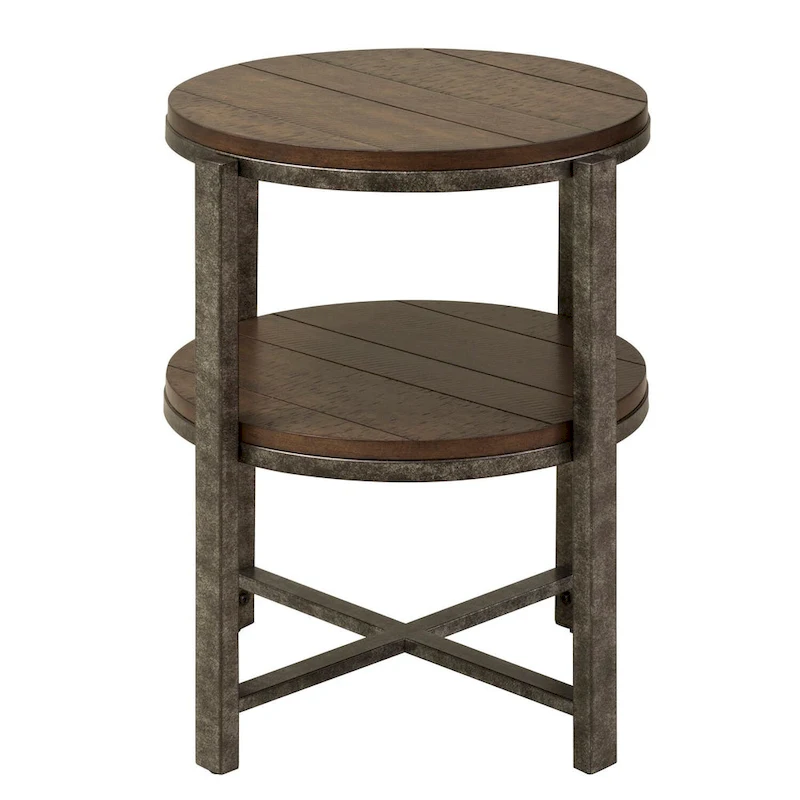 Breckinridge Rustic Poplar and Pewter Metal Round End Table