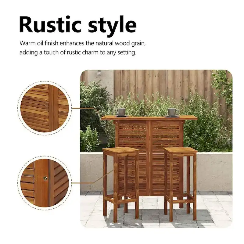 vidaXL 3 Pieces Bar Set, 41.3x20x43.3 Inches Solid Acacia Wood