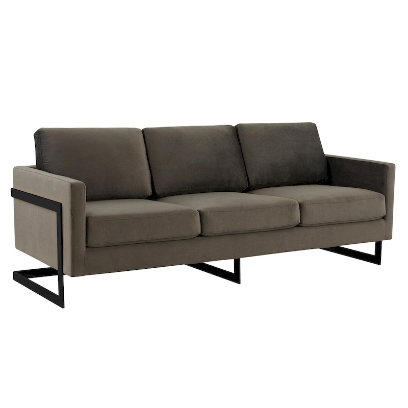 Leisuremod Lincoln 3-Seater Upholstered Velvet Sofa with Black Stainless-Steel Base