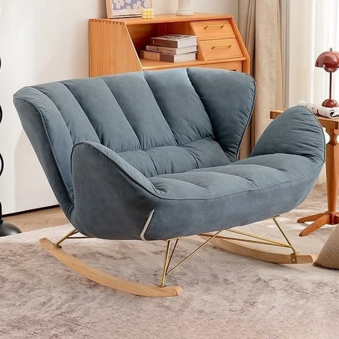 Living Room Upholstered Rocking Chair with Cushion