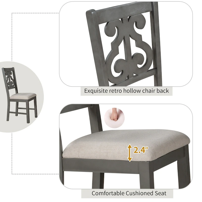 Retro 5-Piece Wooden Dining Table Set with 4 Chairs & Round Table