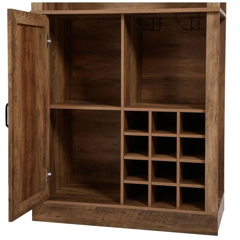 Mieres Wine Bar Cabinet, 76 Tall Kitchen Pantry Cabinet, Kitchen Bar Cabinet with Square Compartments, Coffee Bar Cabinet