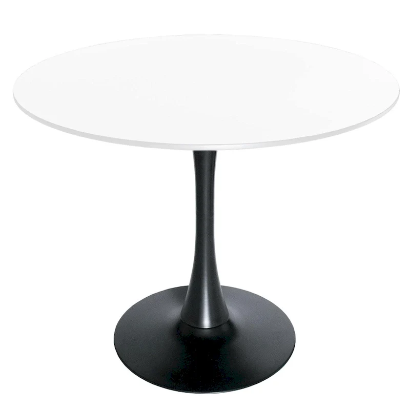 32 Mid Century Modern Round Dining Table, MDF Wood Top & Glossy Iron Pedestal Base for Kitchen & Dining Room