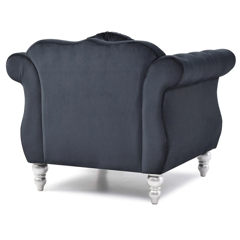 Hollywood Chesterfield Tufted Velvet Accent Chair with Round Throw Pillow - 39L x 35W x 34H