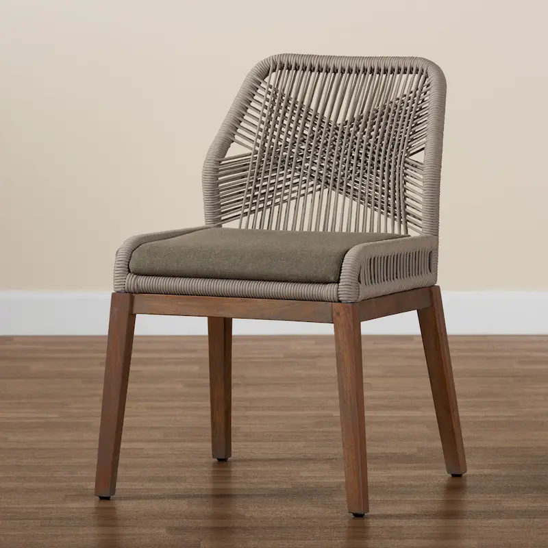 Modern Transitional-Style Rope-Woven Mahogany Dining Chair — Gray