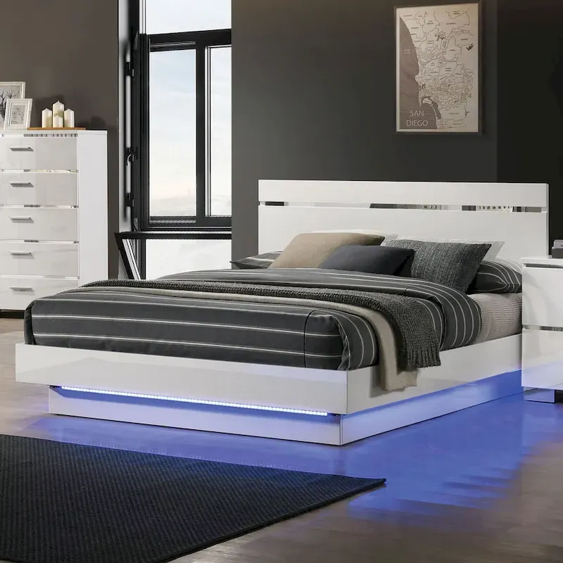 Margatta Modern White LED Light Platform Bed by Furniture of America