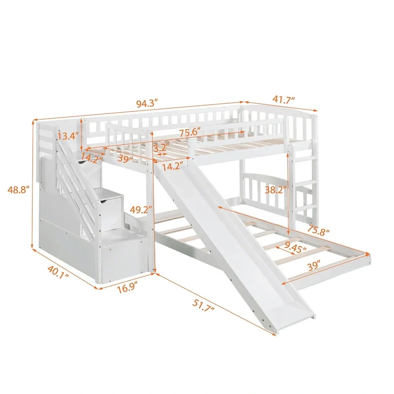 Stairway Twin over Twin Bunk Bed with Two Drawers and Slide, Gray(OLD SKU :LP000156AAE)
