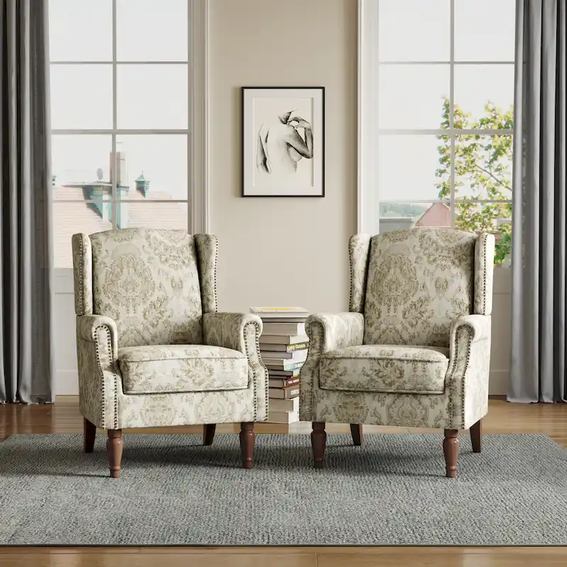 Traditional Nailhead Trim Armchair Accent Chairs Set of 2