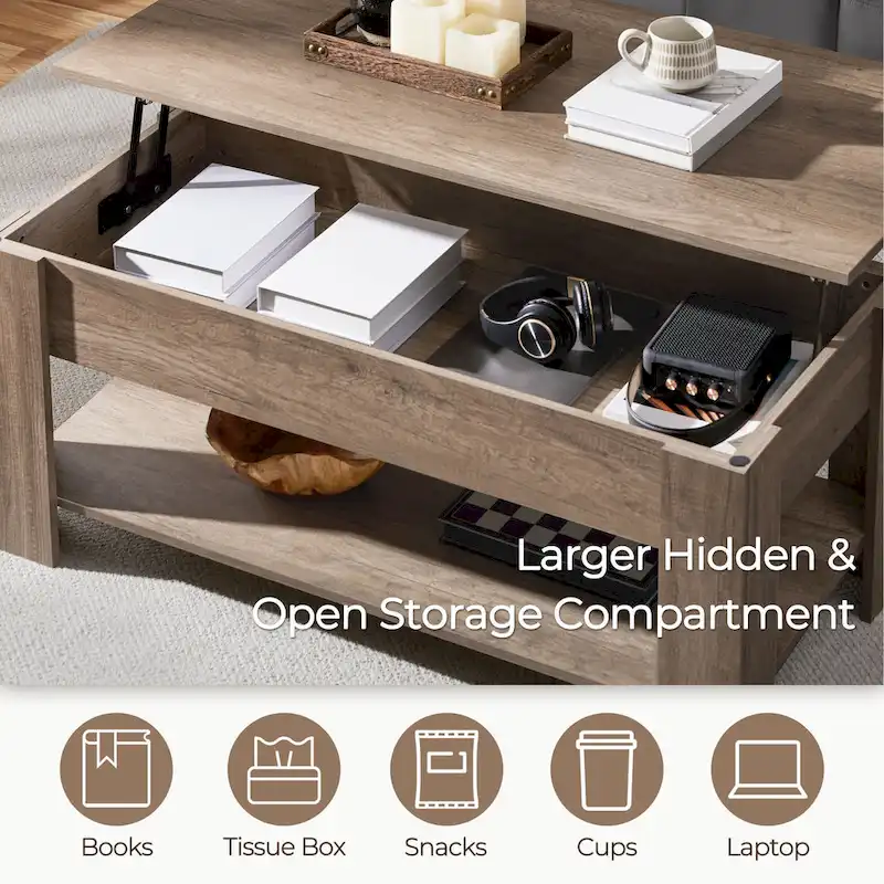 Yaheetech 47.5 Lift Top Coffee Table, Hidden Compartment/ Open Shelf