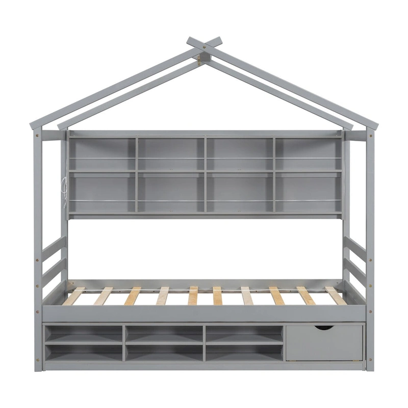 QQ Twin House Bed with Roof Frame