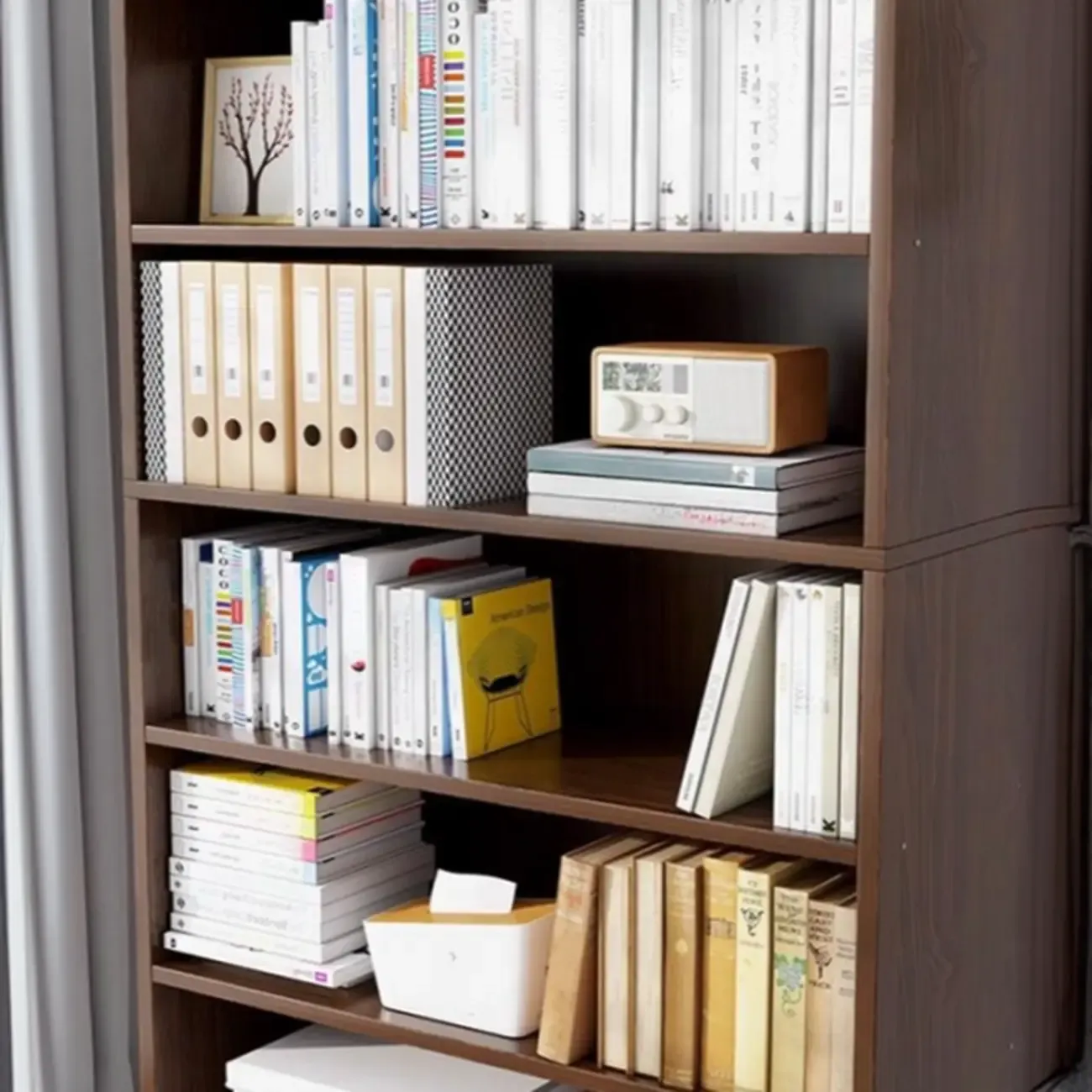 Modern Multi-Layer Brown Lumber Closed Back Bookcase