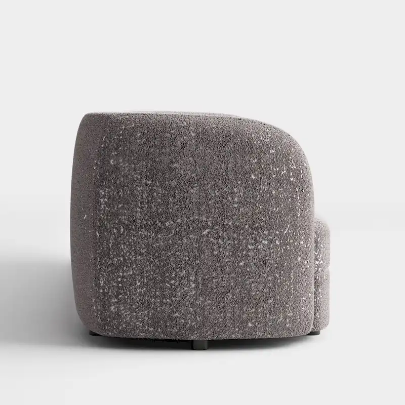 Modern Curved Arms Boucle Sofa Couch with Kidney Style Seat and Round Wooden Legs