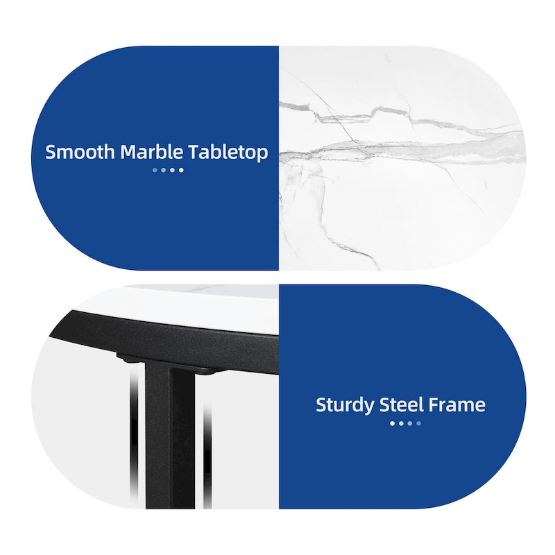 White Marble Pattern Round Coffee Table with Glass 2-Tier Circle Gold Frame