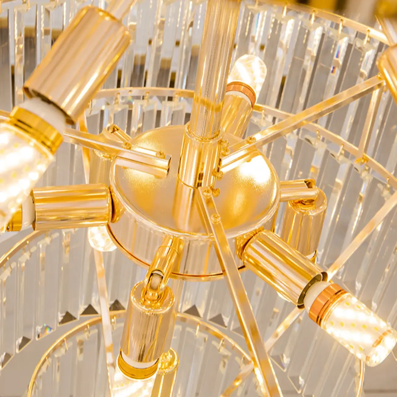 Luxury Adjustable Gold Tiered Crystal High Ceiling Chandelier