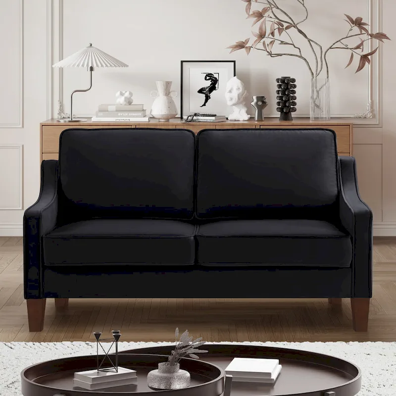 Modern Velvet Loveseat Sofa with Wooden Legs - 29.00 x 51.50 x 34.25