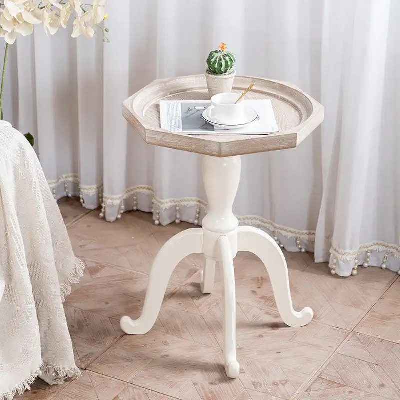 24.6 Rustic Farmhouse Solid Wood Octagonal Tray Top End Table - 24.6 x 18.1 x 18.1