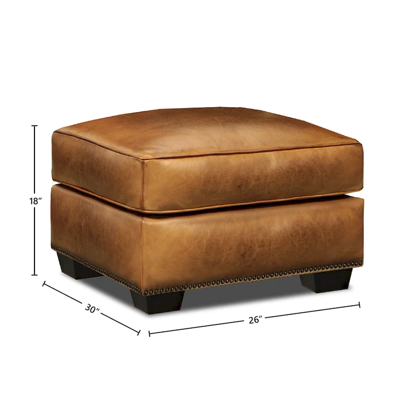 Top Grain Hand Antiqued Leather Traditional Ottoman