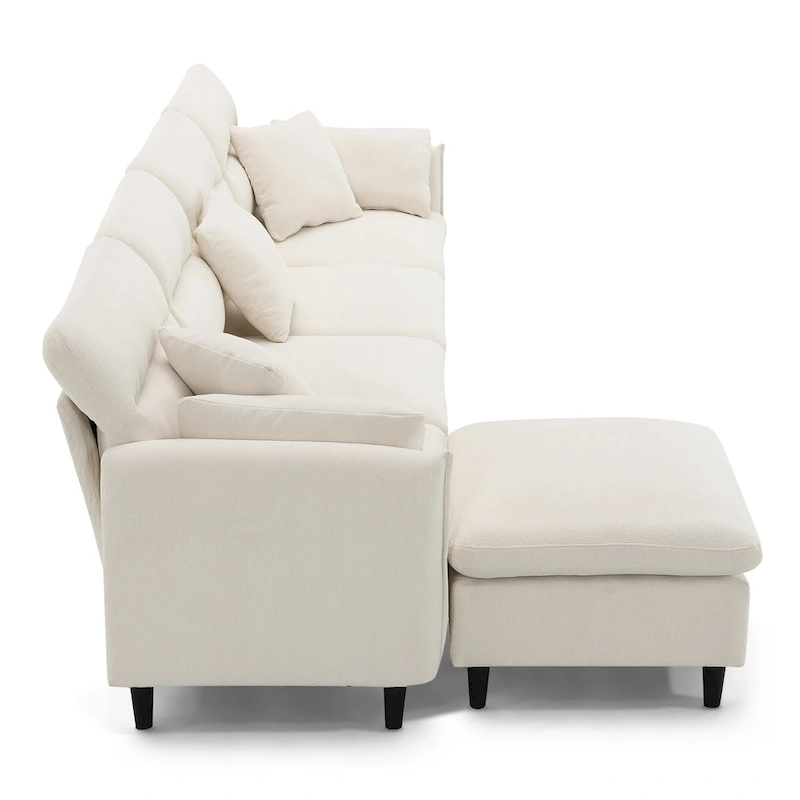 110  Modern L-Shaped Convertible 5-Seat Sectional Sofa with Removable Ottoman and 5 Cushions, Plush Chenille Fabric