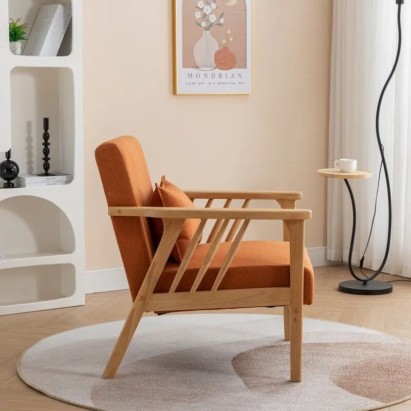 SEYNAR Mid Century Boucle Uplostered Soild Wood Accent Armchair with Pillow