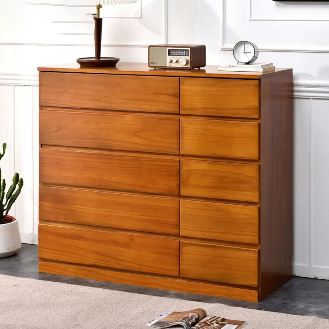 Modern Natural Wooden Double Dresser with 5-Drawers