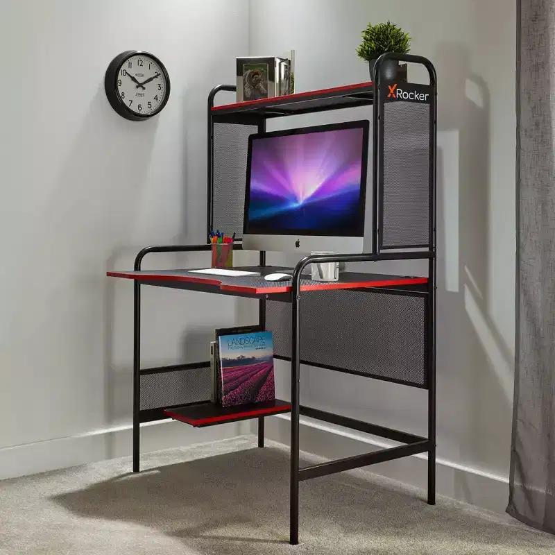 iCarus Mesh Gaming Desk with Wood Desktop - X Rocker