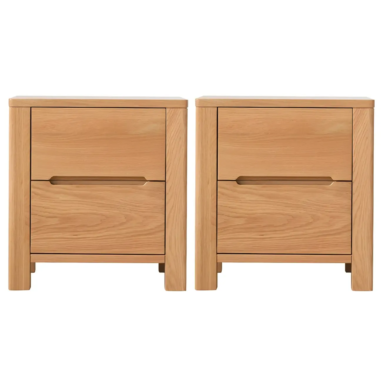 Rectangular Natural Wood 2 Drawer Bedside Nightstand