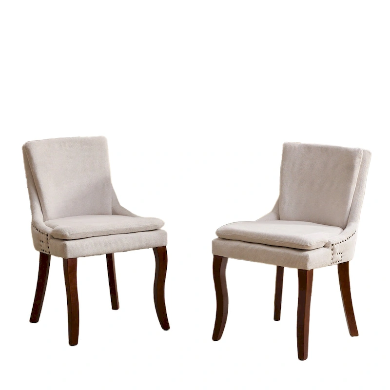 Chenille Fabric Upholstered Dining Chairs w/ Solid Wood Legs(Set of 2)