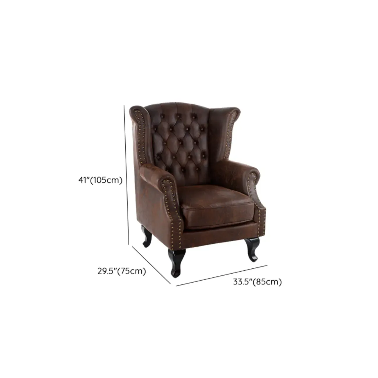 Traditional Leather Wingback Accent Chair with Nailhead Trim