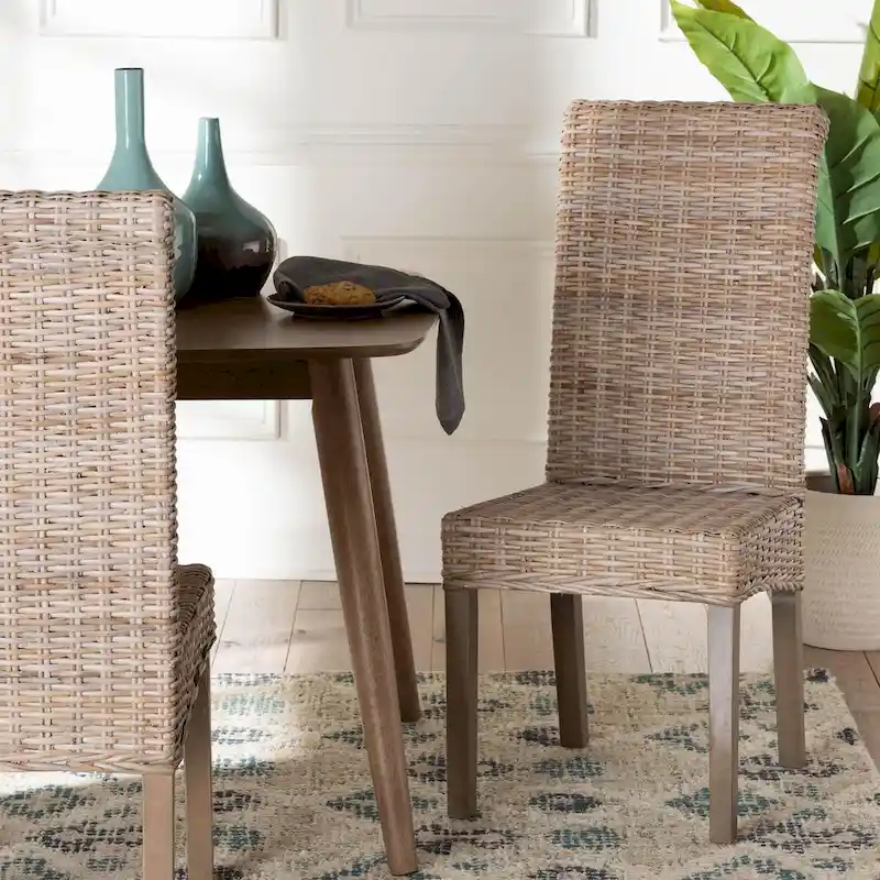bali & pari Santiago Bohemian Grey Natural Kubu Rattan and Mango Wood Dining Chair