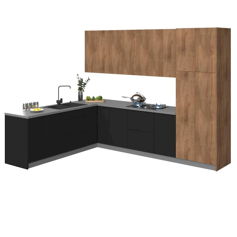 Kitchen Harmony Collection Natural Teak & Black Color Base Size 8x10Ft Wide - 126x96
