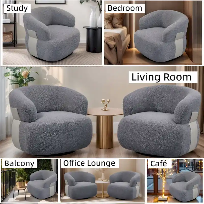 33W 360 Swivel Modern Barrel Chair Accent Chair Set of 2