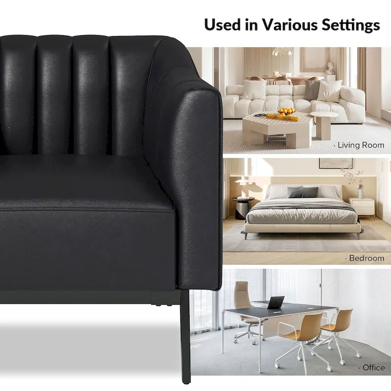 Alfons Industrial Leather Chair with Channel Tufting and Metal Leg by HULALA HOME