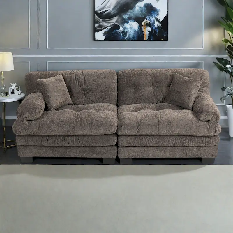 84 Upholstered 3-Seater Sofa with Dual-Layer Memory Foam Cushioning, and Complimentary Comfort Pillows