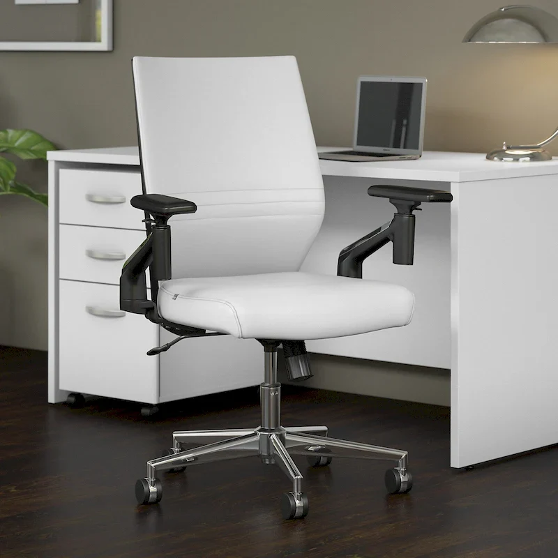 Mid Back Bonded Leather Office Chair with Adjustable Height and Armrests