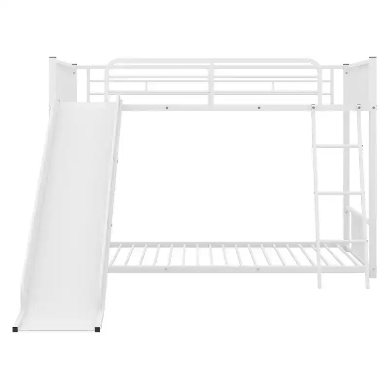 Modern Style Twin over Twin Metal Bunk Bed with Slide, Easy to Assemble