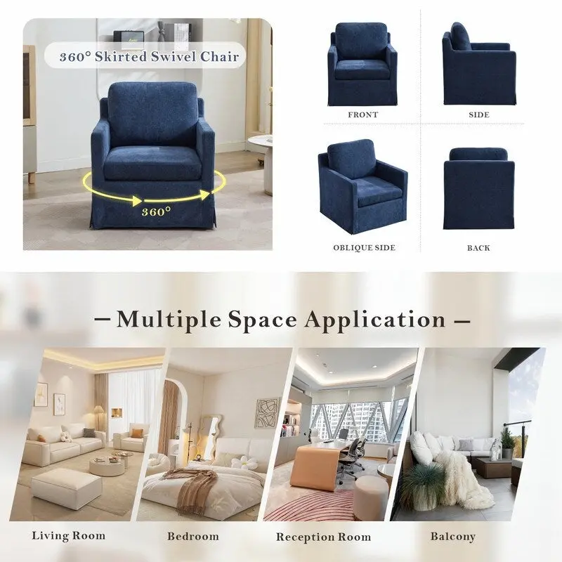 Chenille Upholstered Swivel Accent Chair wSkirted and Metal Base