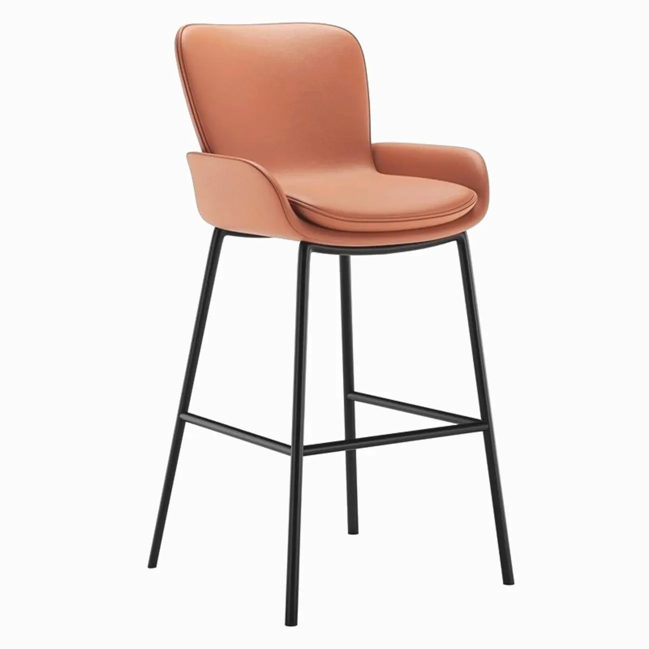 Simple Beige Leather Counter Bar Stools with Back