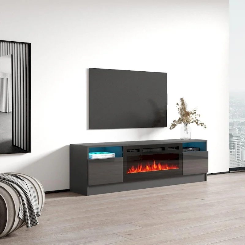 Duke 01 BL-EF Electric Fireplace 63 TV Stand