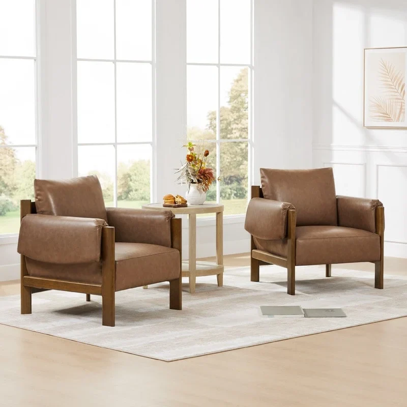 Carol Mid Century Modern Upholstered Accent Arm Chair with Wood Legs